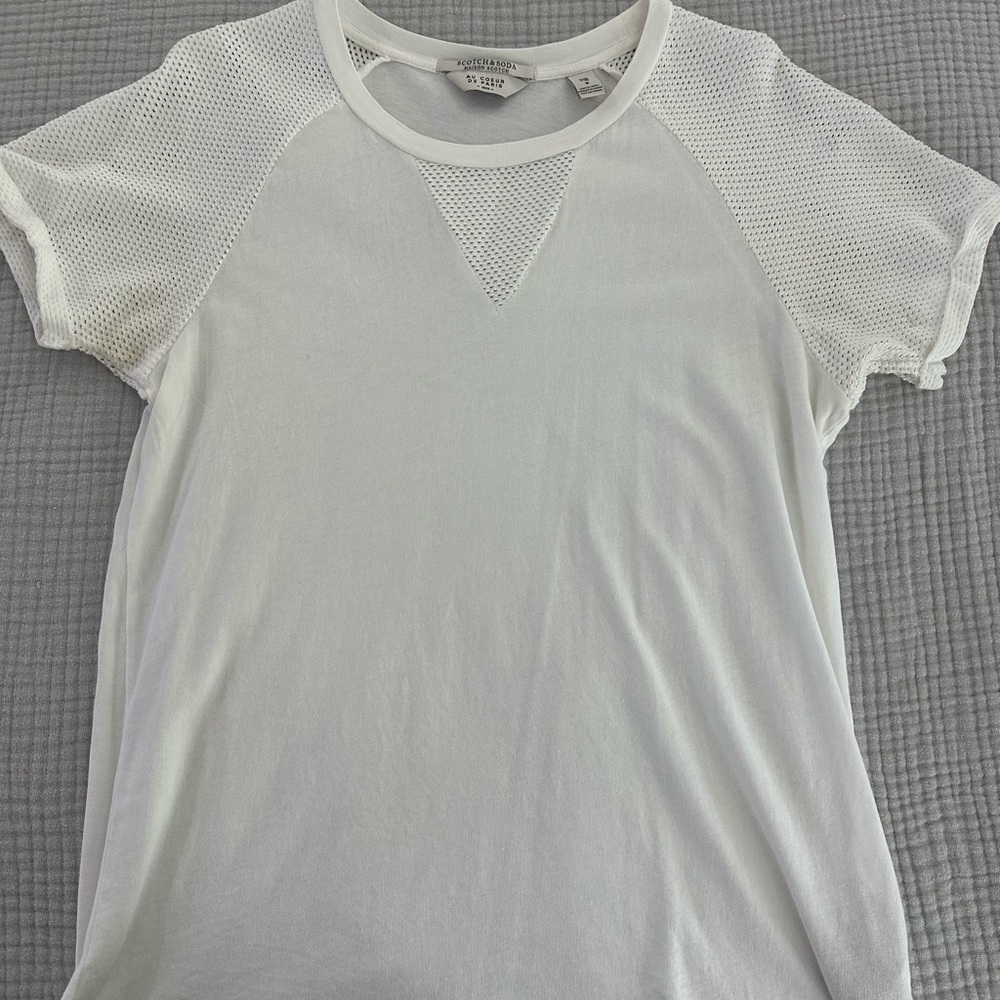 Scotch & Soda White Mesh Sleeve Top
